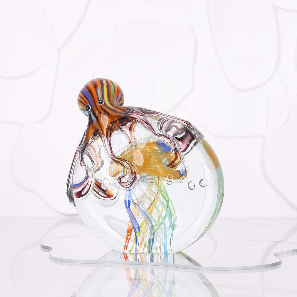 Glass Octopus Jellyfish Statue Home Decor, Hand Blown Glass Decor Ocean Figurines Octopus Sculpture, Murano Art