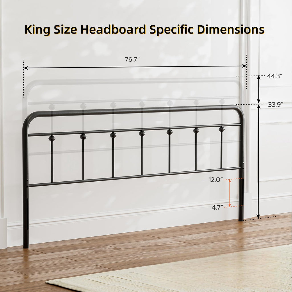 Metal Headboard, Adjustable Height, Farmhouse Victorian Style, Headboard Only Black