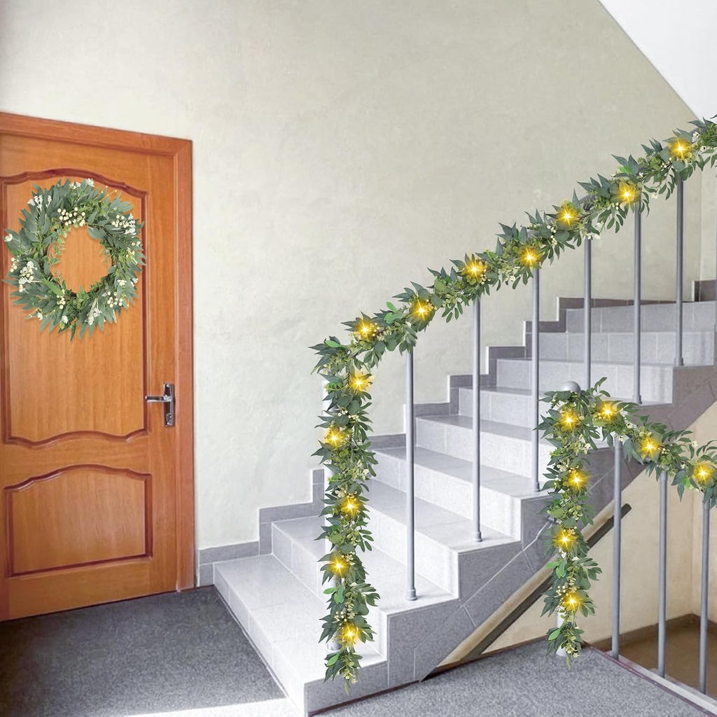 Eucalyptus Garland with Lights - 6 Ft Greenery Garland Spring/Summer