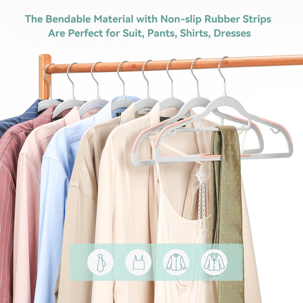 30 Pack Coat Hanger, Space-Saving Plastic Clothes Hanger, Pink