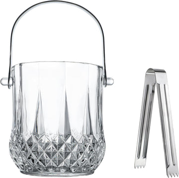 Crystal Ice Bucket 37oz Small Glass Ice Bucket with Tongs Handle 4.7in
