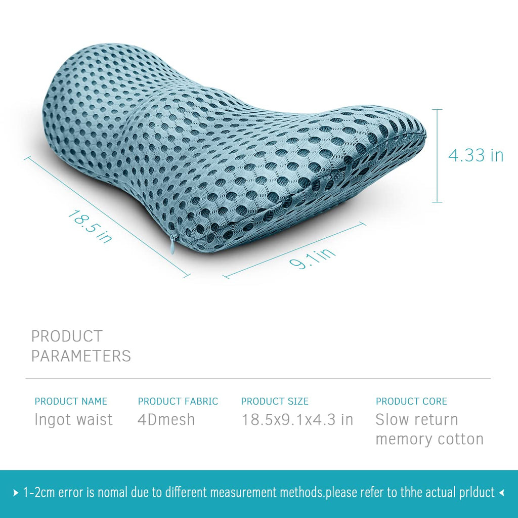 Lumbar Support Pillow Chair, Memory Foam Lumbar Pillow for Lower Back Pain Relief (Blue)