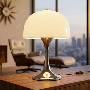 Mid-Century Modern Mashroom Table Lamp with Glossy Acrylic Shade, Chrome