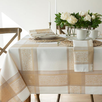 Heavyweight Jacquard Fabric Table Cloth with Gold Metallic Accents, Décor for Everyday, Parties, Hol