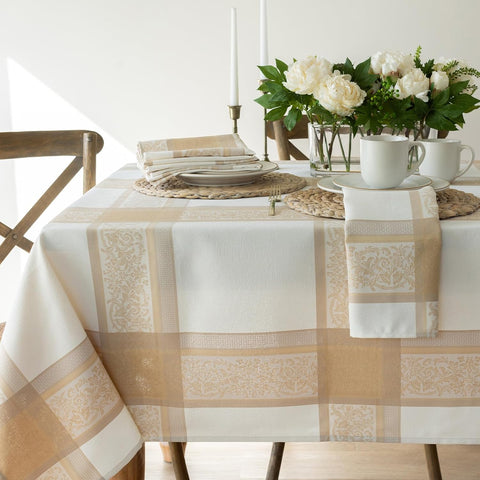 Heavyweight Jacquard Fabric Table Cloth with Gold Metallic Accents, Décor for Everyday, Parties, Hol