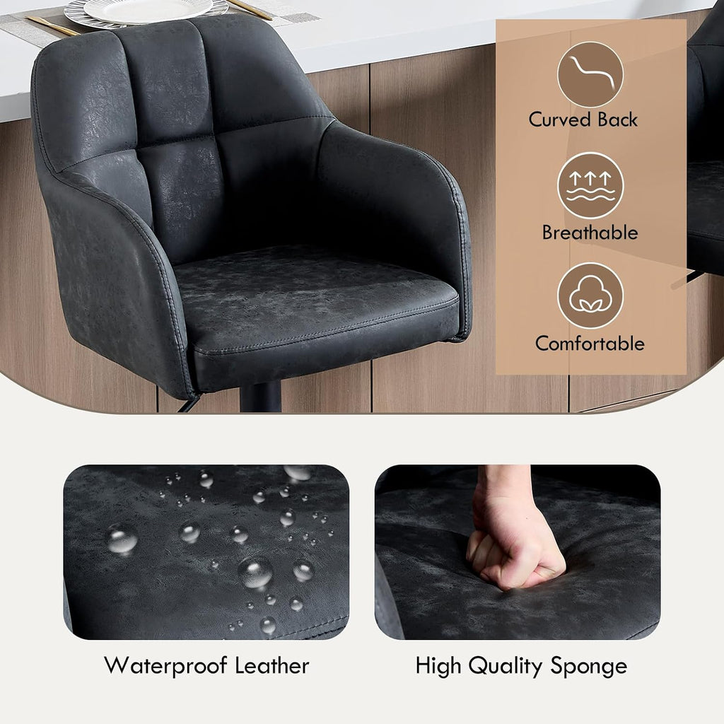 Modern Leather Barstools Set of 4 Swivel Counter Height Barstools with Armrest and Bcak Upholstered Adjustable Bar