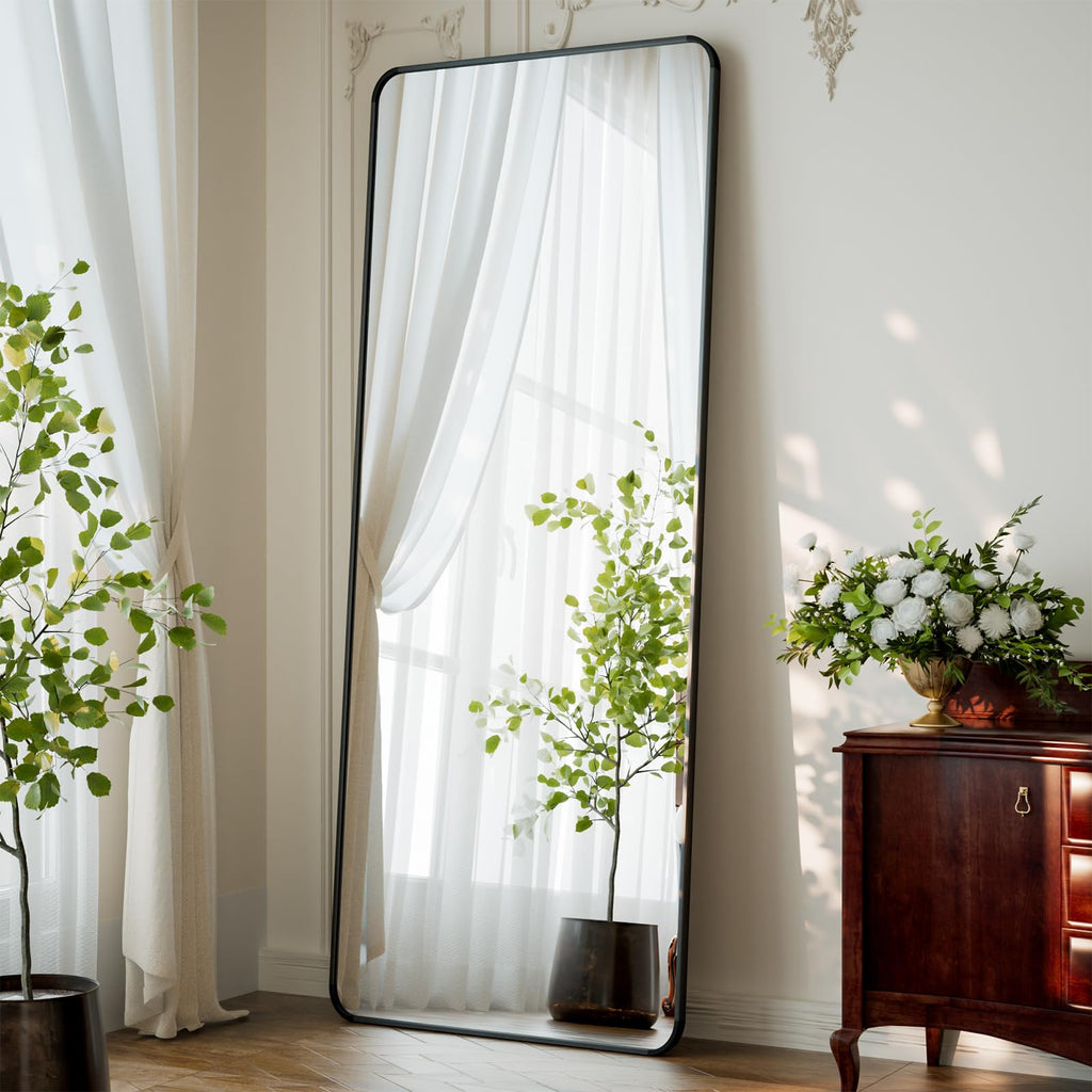 65"x24" Floor Full Length Mirror Standing Full Body Rounded Corner Rectangle Mirrors with Stand Hanging Wall Mounted