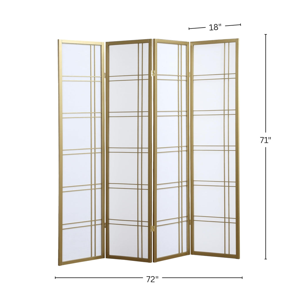 Seto 4-Panel 4 Golden Room Divider Screen, Gold