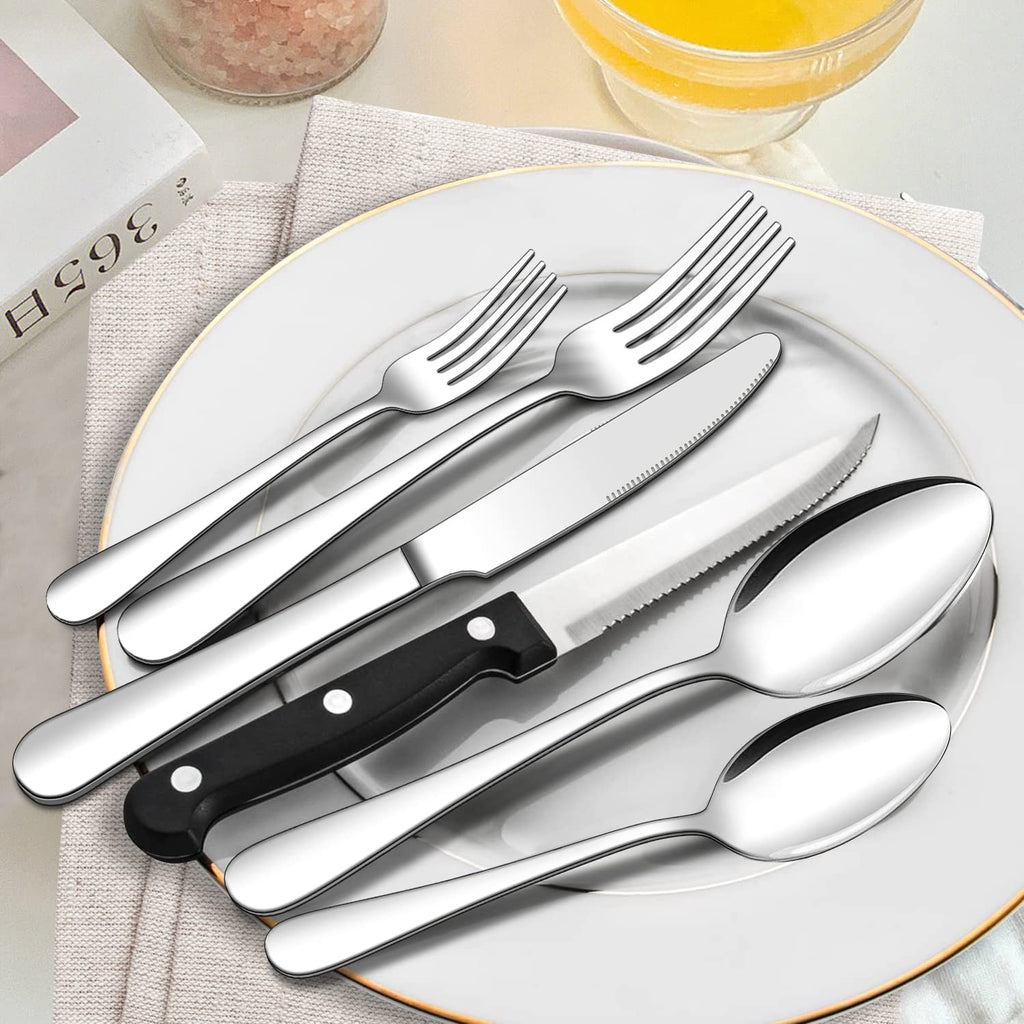 24 Piece Silverware Set with Steak Knives, Flatware Set for 4