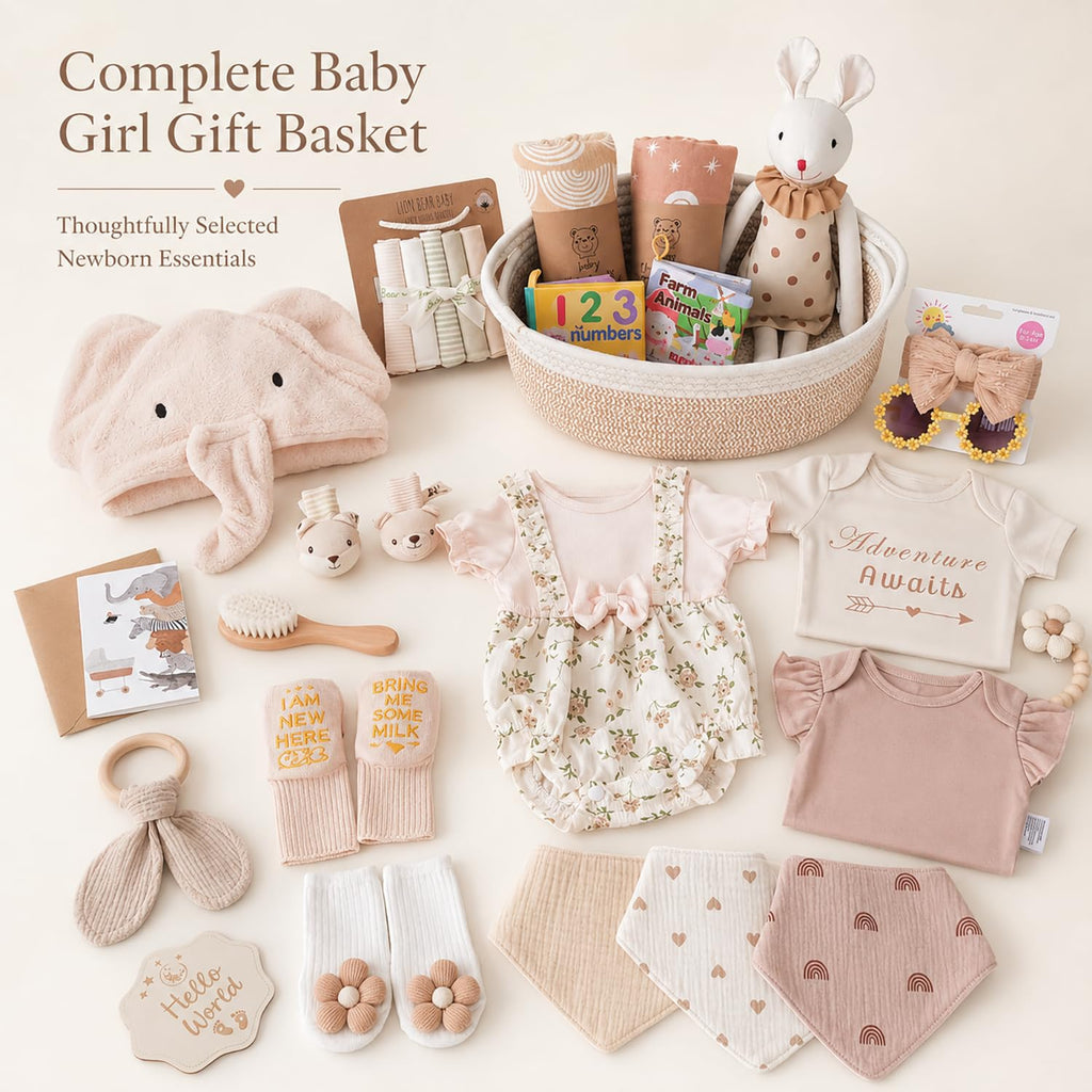 Ultimate Baby Girl Gift Basket, Aesthetic Boho Chic Newborn Essentials, Premium All-in-One Baby Shower Gifts