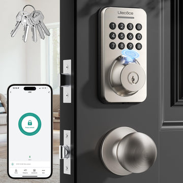 Fingerprint Keypad Deadbolt with Knob Set, Satin Nickel