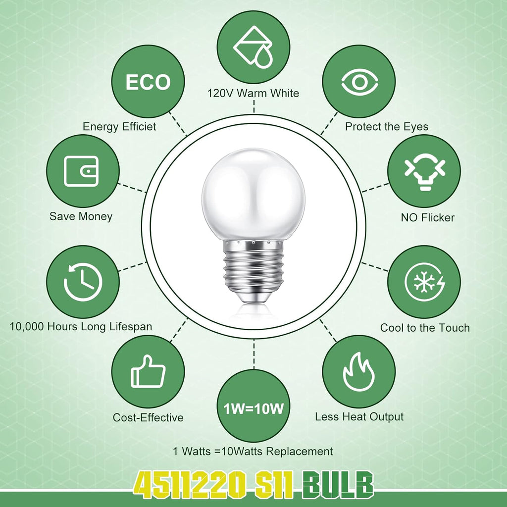 8 Pcs LED Night Light Bulbs 1W E26 Base G45 2700K Warm White