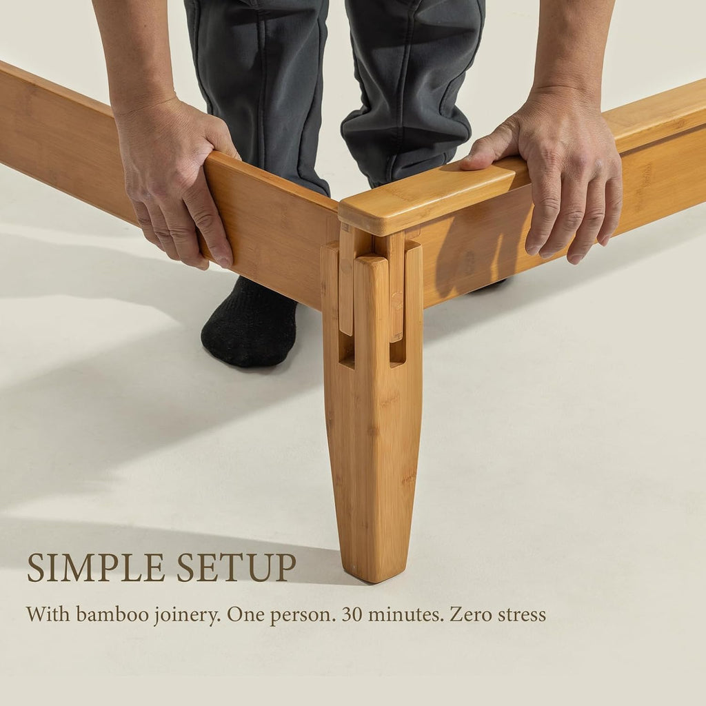 King Size Bamboo Joinery Bed, Japanese Bed Frame with Headboard