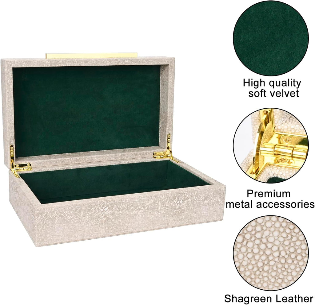 Ivory Shagreen box Faux Leather Decorative Boxes,Small Keepsake And Memory Storage Decorative Boxes with Lids Decor