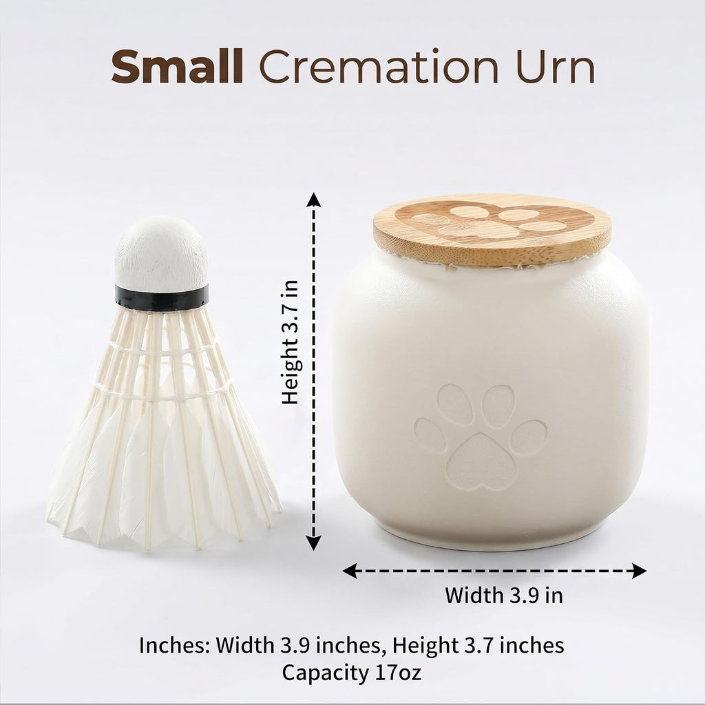 Small Pet Urn for Ashes, Cremation Memorial Urns for Cats & Dogs, 3.7"x4.1" White Ceramic Paw Design Keepsake Jar