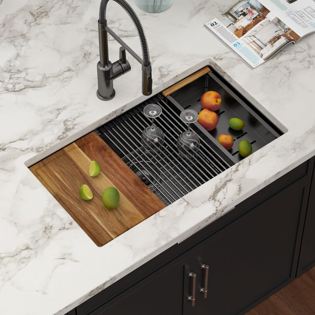 33 Inch Black Undermount Workstation Kitchen Sink with Accessories