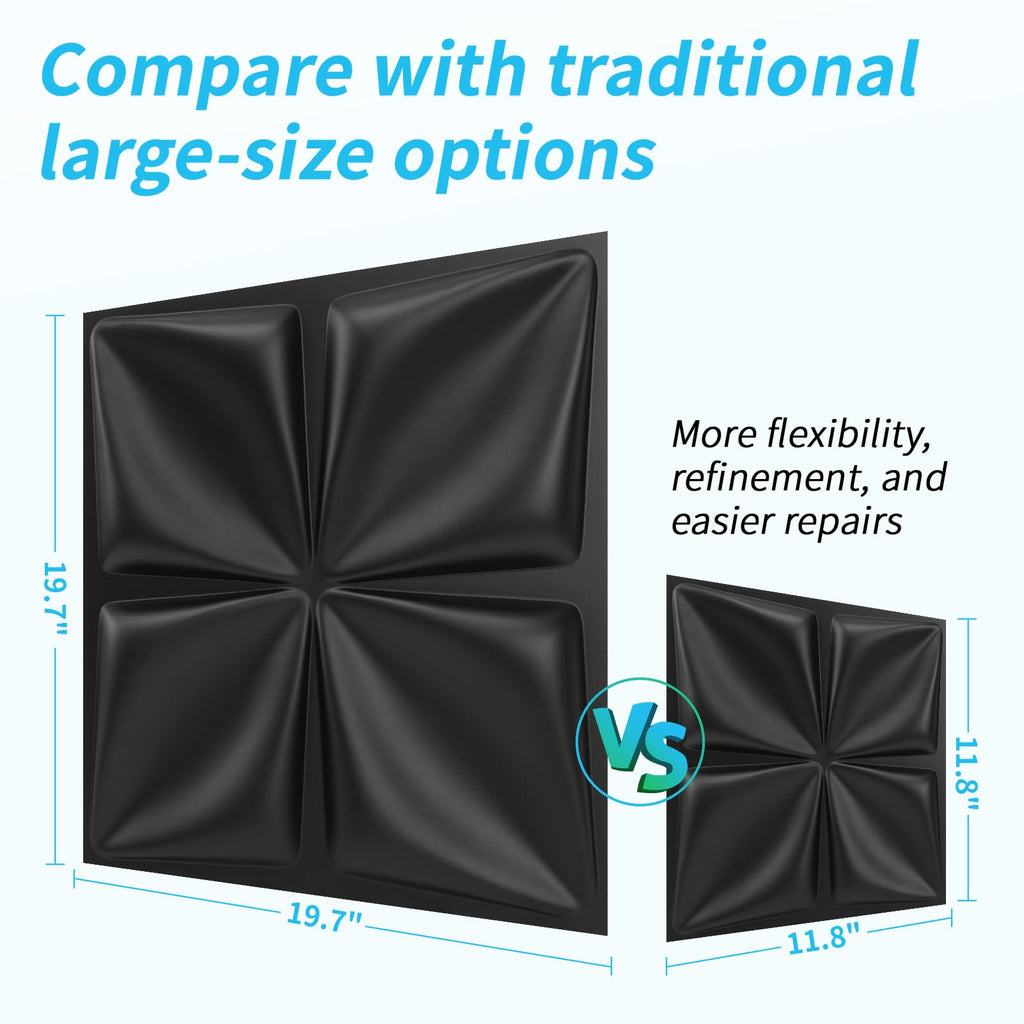 20 Pack Decorative 3D Wall Panels, 19 Sq.Feet PVC Interior Wall Décor, 11.8"x11.8", Black