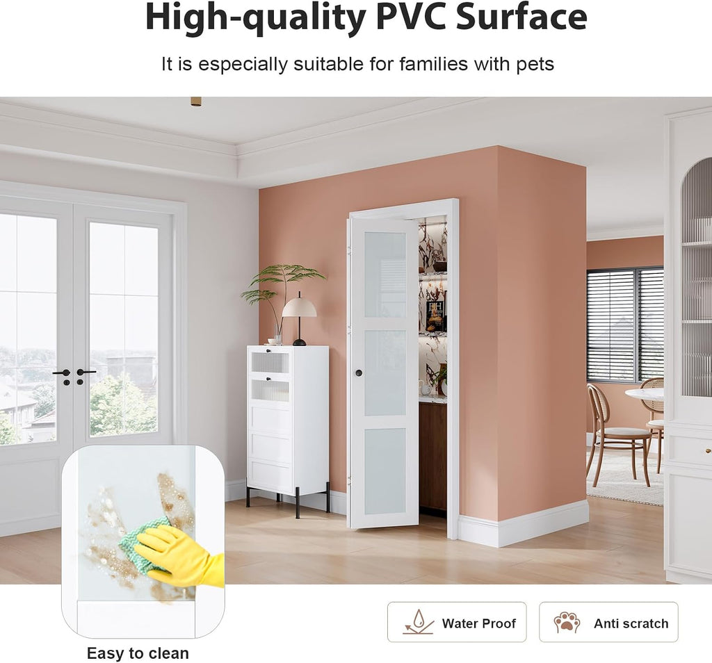 Preassembled Bi-Fold Doors, for 32"x 80" Opening,Tempered Frosted Glass Closet Folding Barn Door with Concealed