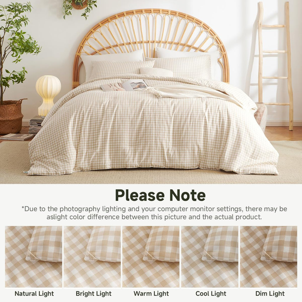 Gingham Comforter Set Beige Bedding Set and 2 Pillowcases