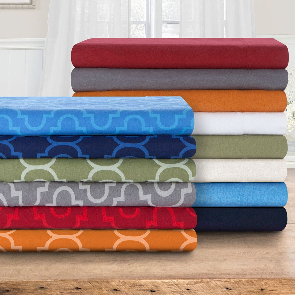 Extra Soft All Season 100% Brushed Cotton Flannel Solid Bedding Sheet Set with Deep Pockets Fitted Sheet - Light