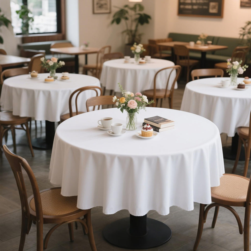 6 Pack White Table Cloth 70 Inch Round Polyester Tablecloth Fabric Washable Table Cover for Wedding Dining Outdoor