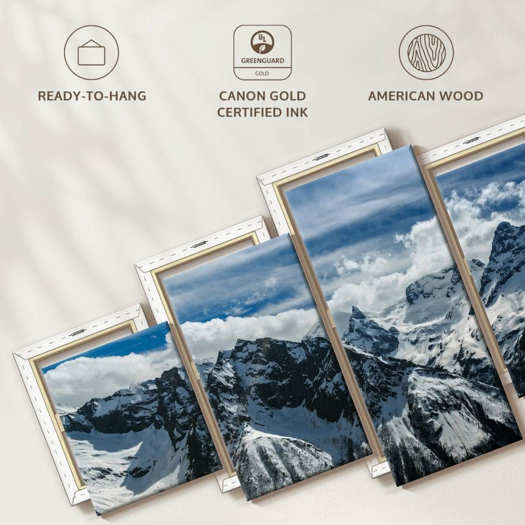 Rocky Mountains Wall Art Multi Piece Canvas - 5 Panel Nature Wall Decor - Snowy Scenery of the Pine Forest and