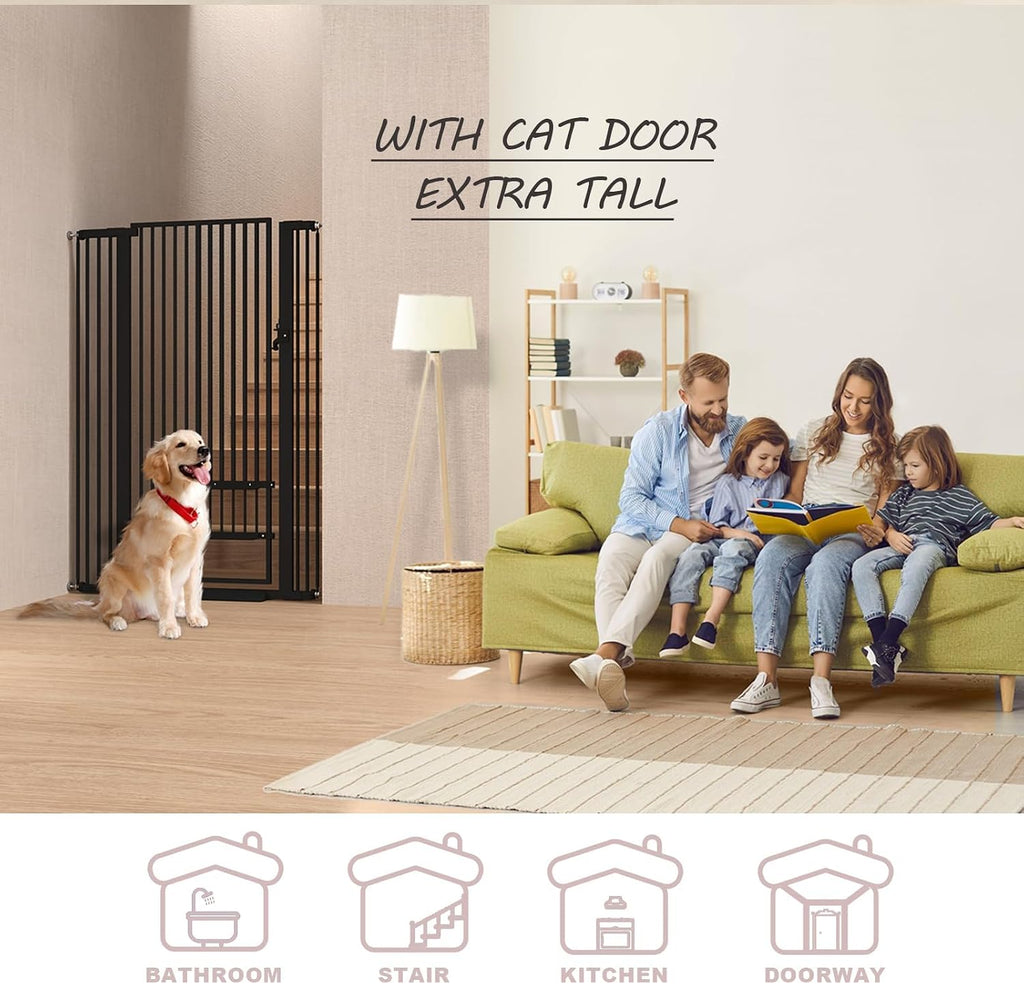 55.11" Extra Tall Cat Gate 29.5-40.6 Wide Pet gate for Doorway Pet Gate with Cat Doors NO Drilling Pressure Mount Kit