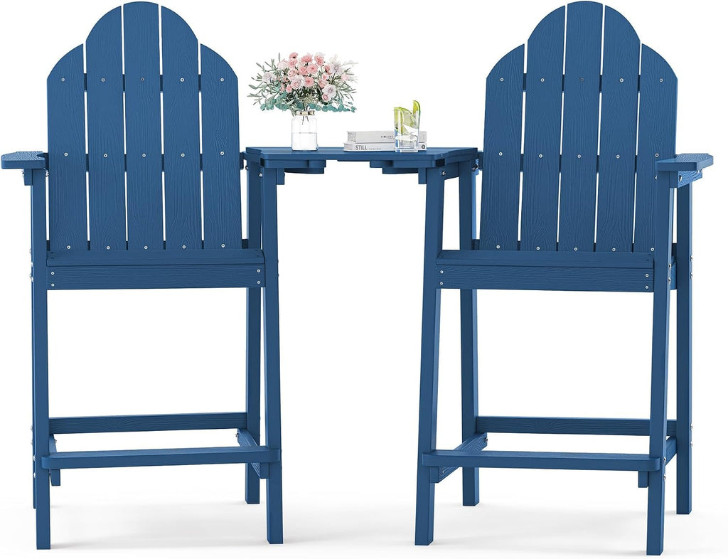 Tall Adirondack Chair Set of 2, HDPS Bar Height Chairs, Navy Blue | All-weather-resistant, reinforced aluminum legs