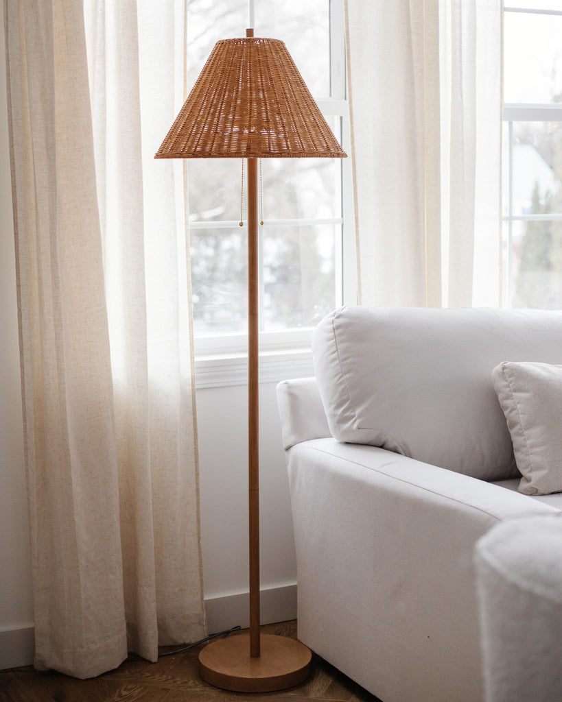 Nando 2-Light Coastal Rattan Floor Lamp 61", Brown Wood Finish