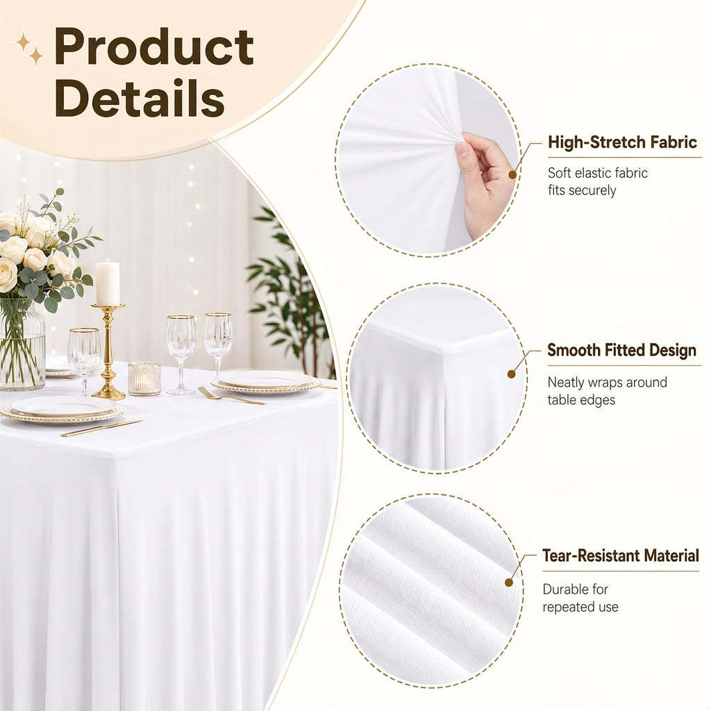 2 Pack 6 Ft Tablecloth Rectangle White Spandex Table Cover