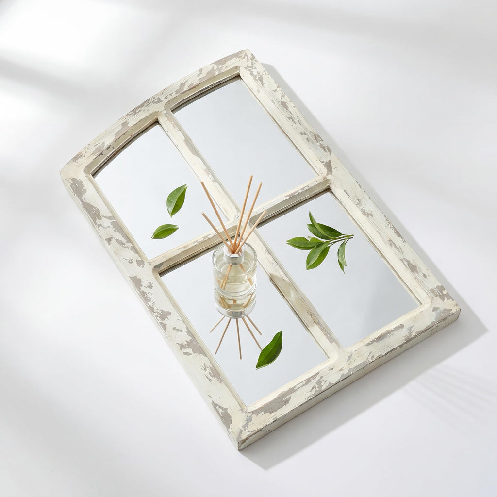 Farmhouse Mirror, Decoration Wood Arch Window Wall Mounted Mirror
