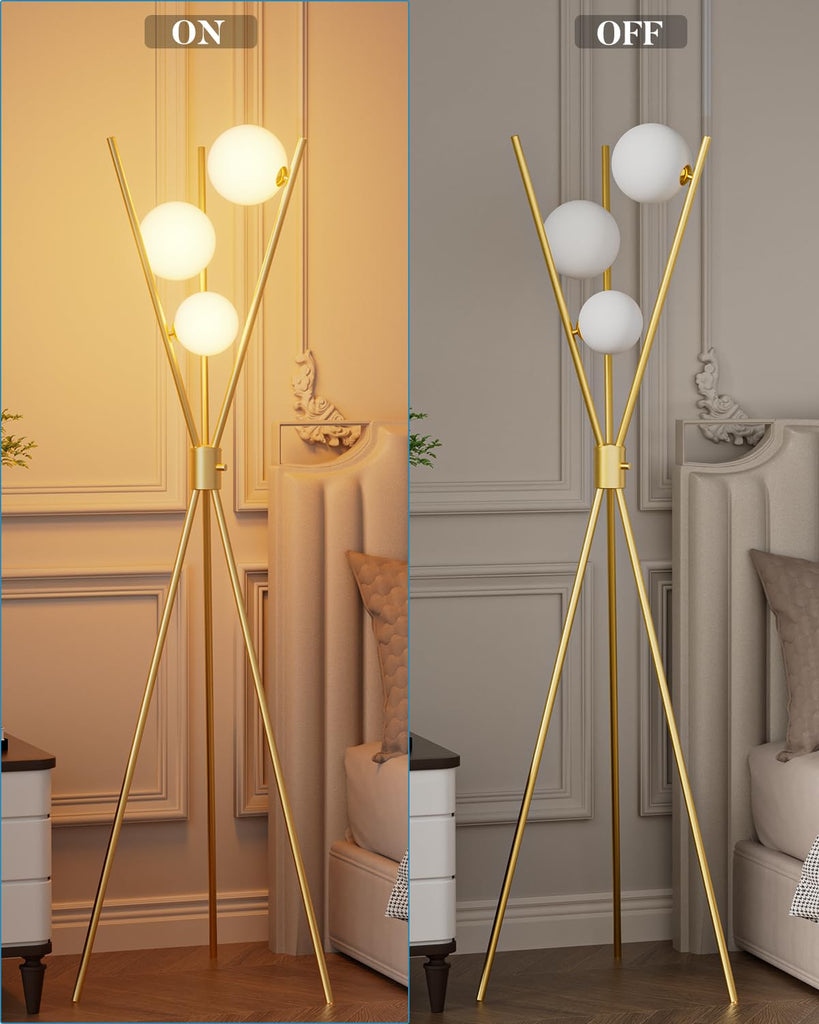 3 Globe Dimmable Tripod Floor Lamp, Mid Century Standing Lamps with 3Pcs 3000K Bulbs Included, Modern Tall Lamp