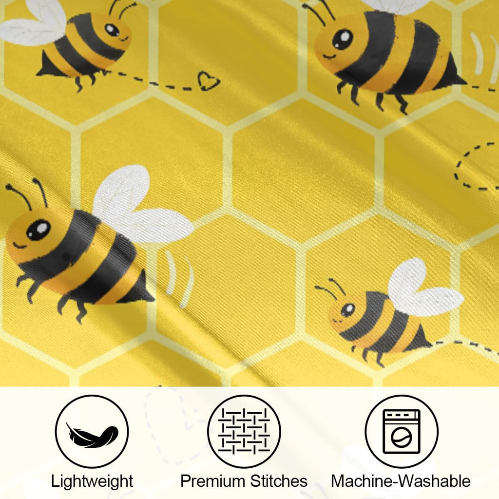 Satin Pillowcase for Hair and Skin, Standard Size Yellow Honeycomb Bee Pattern Decorative Pillow Sham with Envelope