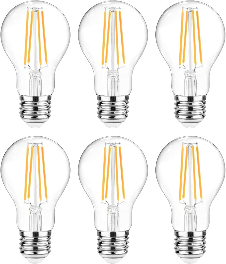 60 Watt Equivalent, E26 LED Filament Light Bulbs, Warm White 2700K, Non-Dimmable, Classic Clear Glass, A19 LED Light