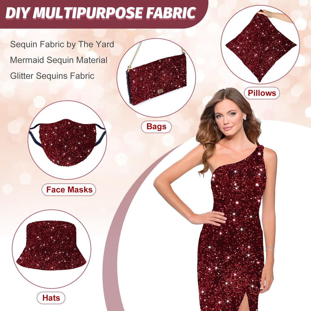 Sequin Fabric by The Yard Burgundy Sequins Fabirc 2 Yards Payette Sequin Fabric Soft Velvet Material for Sewing Dress