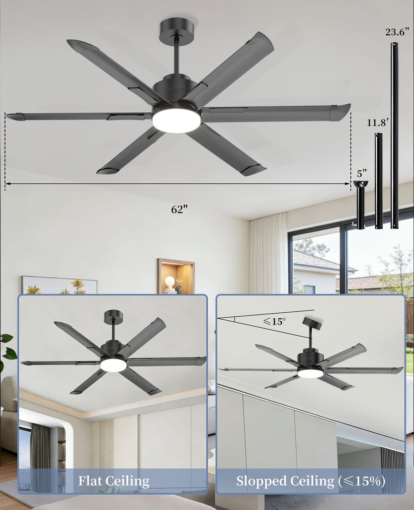 62 Inch Industrial Ceiling Fan with Light, 9000 CFM Ceiling Fan