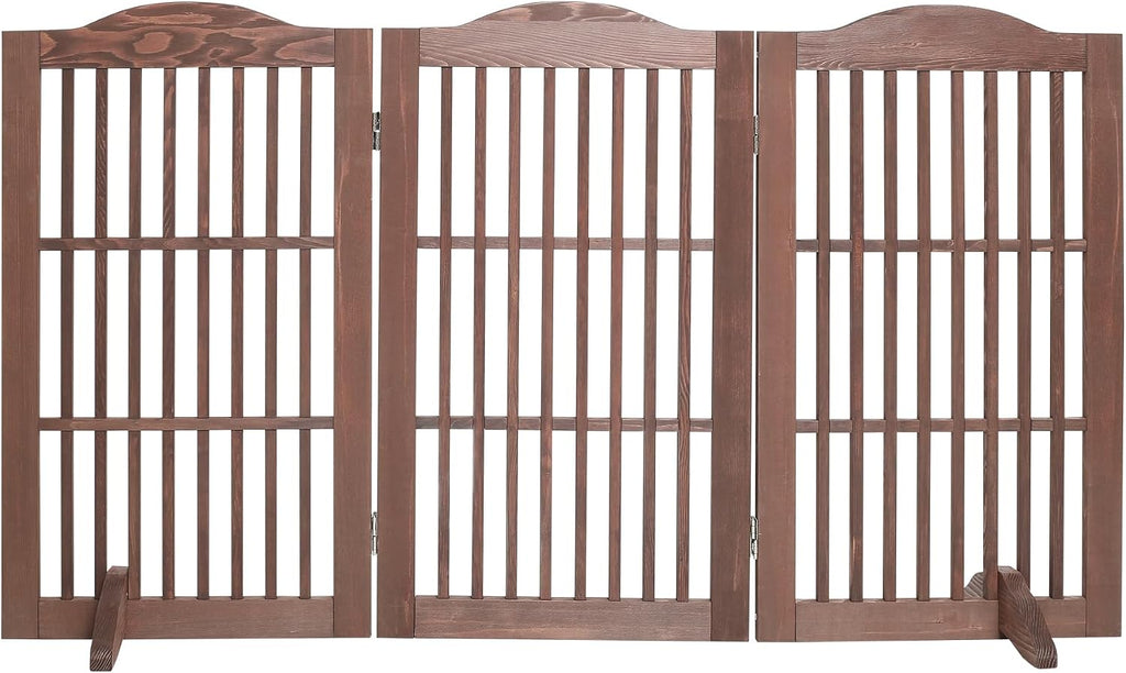 Wooden Freestanding Foldable Pet Gate, 3 Panels, Step Over (Brown, 30 inch)