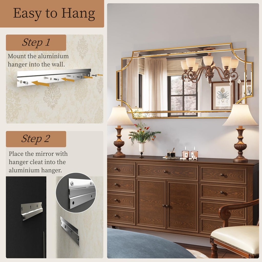 24"x48" Gold Foil Scalloped Edge Decorative Vanity Wall Mirror
