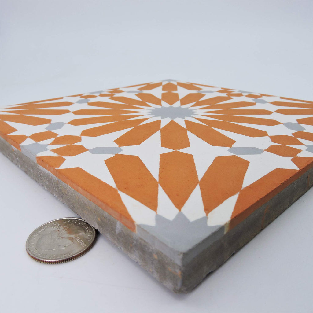 Alhambra Handmade Cement Tile, 8''X8'', Orange,White,Gray,12