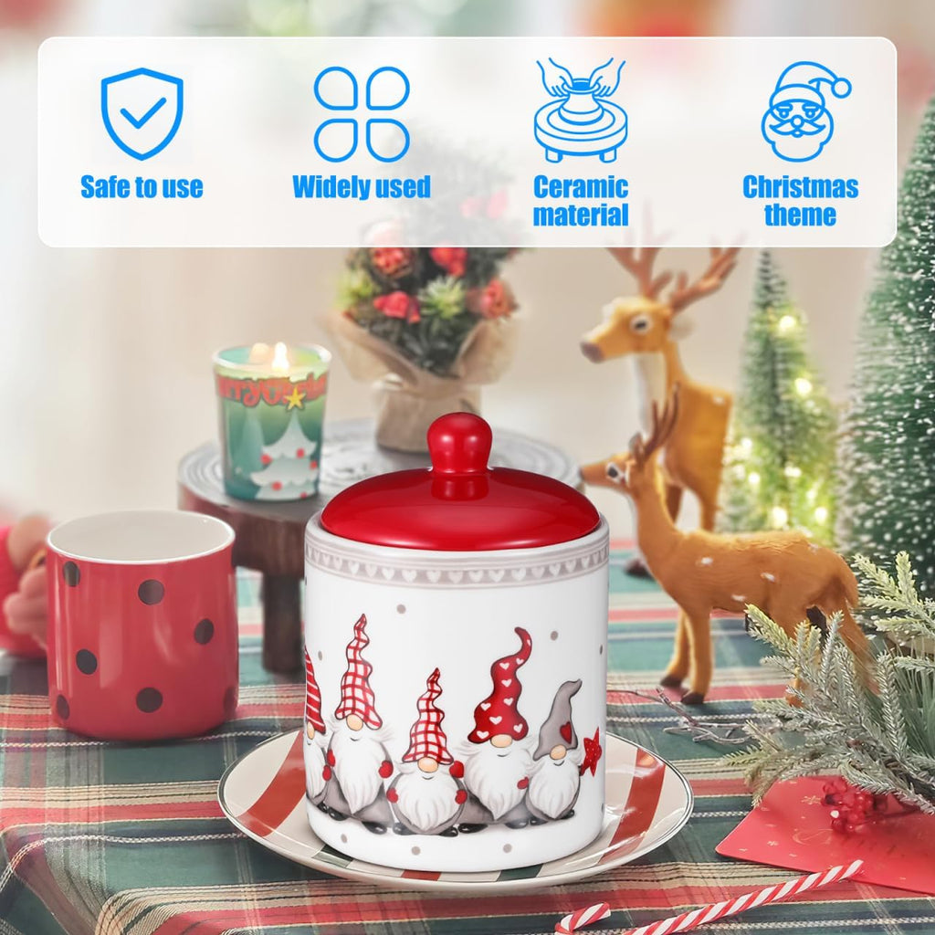 Gnome Cookie Jar, 5 X 7 Inch Ceramic Christmas Cookie Jar with Lids, Airtight Christmas Canisters Xmas Candy Dish