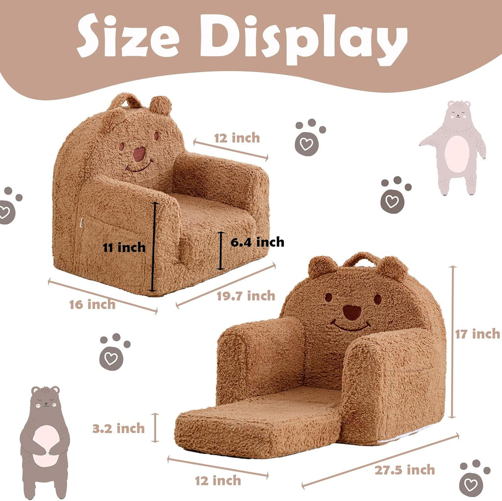 Toddler Chair,Sherpa Bear Toddler Couch Fold Out,Children Reading Chair,Flip Out Kids Couch,Kids Sofa Convertible