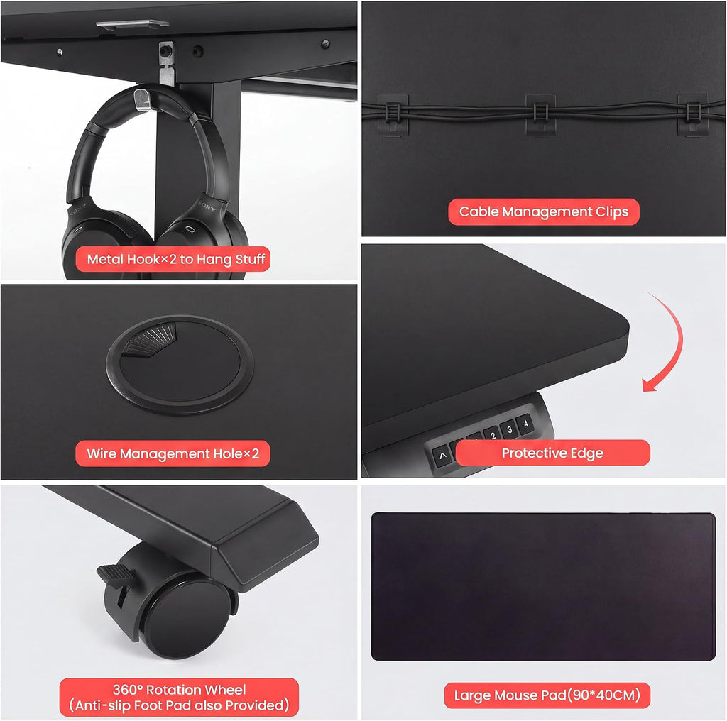 Electric Standing Desk with Power Outlets and USB-C Port, 55 x 24 Inches Adjustable Height Sit Stand Up Desk