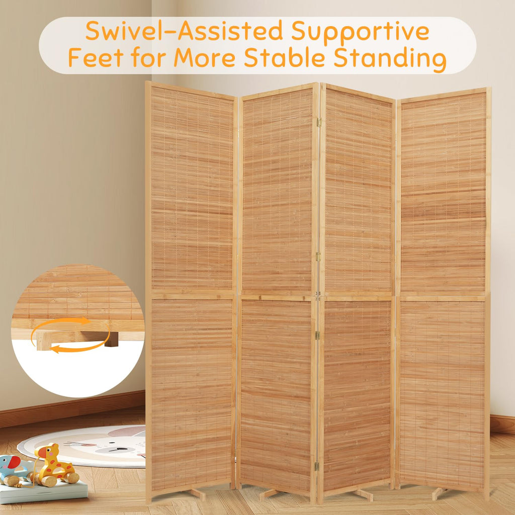 Bamboo Mesh Woven Room Divider 5.6FT, 4 Panel Folding Privacy Screen, Brown