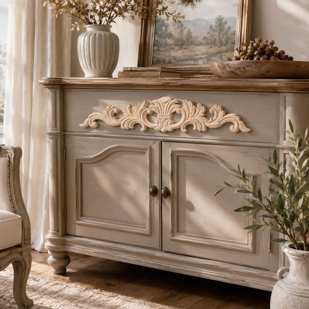 5pcs Unfinished Carved Wood Applique European French Wooden Onlay Trim Decorative Long Acanthus Leaf Medallion for
