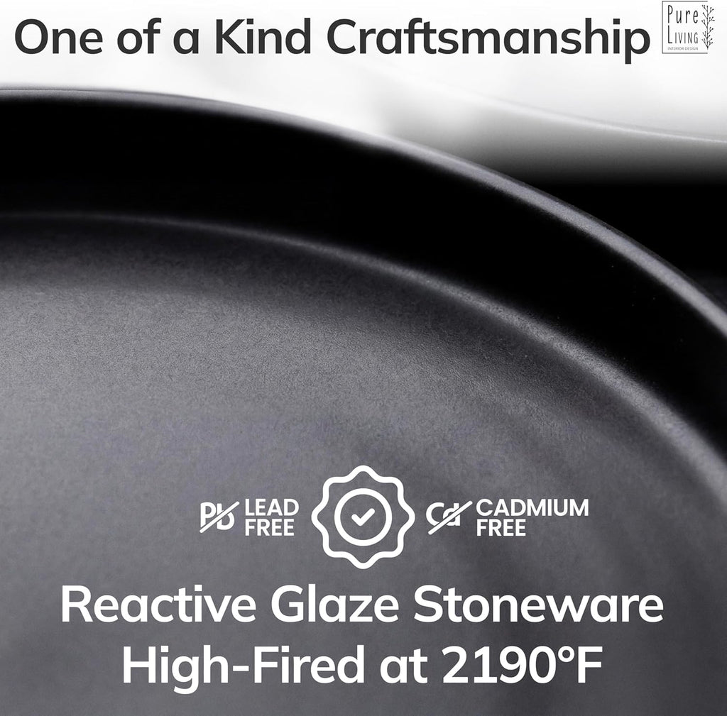 24 Piece Black Dinnerware Set for 8, Stoneware Black Plates and Bowls Set