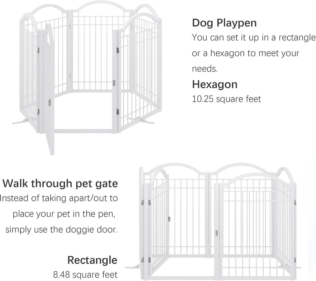 Metal No-Assembly Freestanding Dog Gate with Door Walk Through, Extra Wide 144", Extra Tall 32" Pet Gate, Accordion
