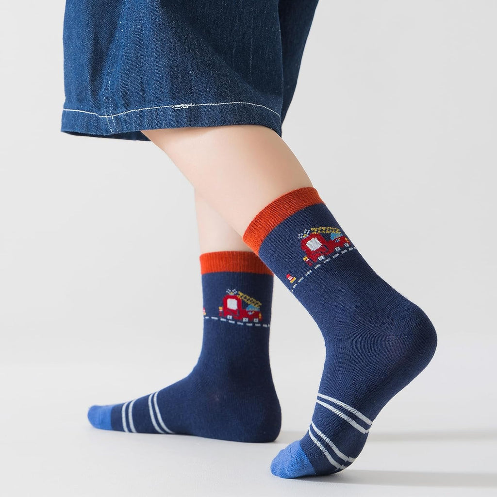 Toddler Boys Cotton Socks Little Kids Big Boys Crew Dress Socks Colorful Striped Cartoon Dinosaur Car socks