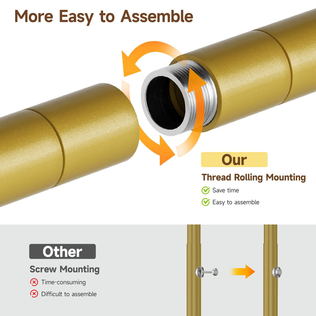 H5 Wall Mounted Closet System, Industrial Pipe Clothes Rack, Gold