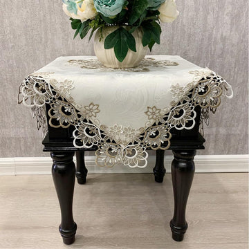 Square Tablecloth, Stain Resistant Damask Fabric Floral Lace Tablecloths Small Washable Table Cloth Kitchen Home