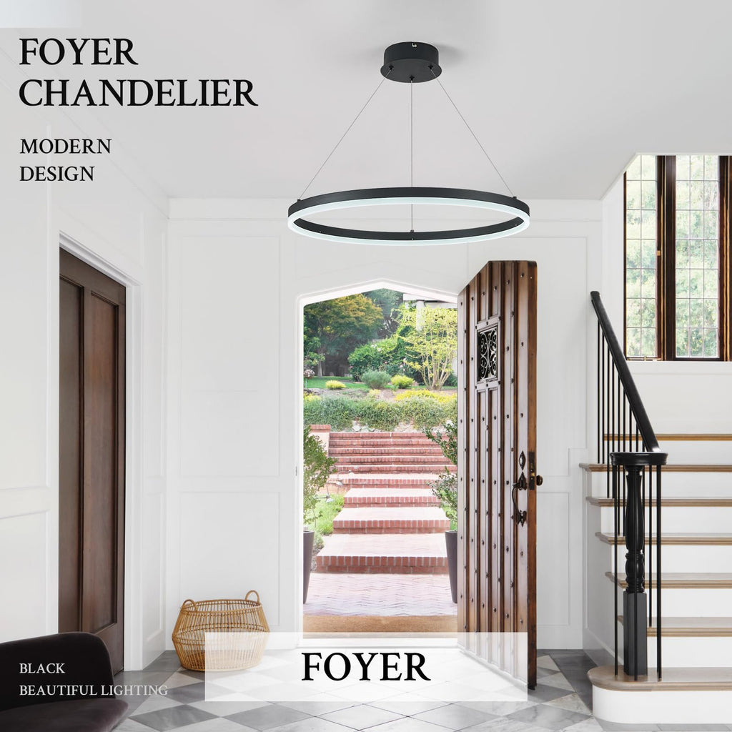 Modern LED Pendant Lighting Ring Chandelier Black Dimmable LED Chandelier 36W Adjustable Pendant Light Fixture